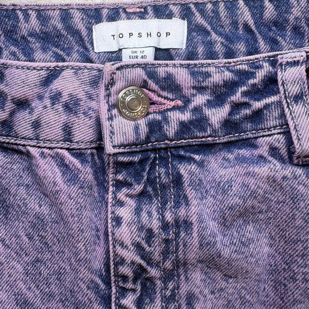 Topshop Moto Denim Mini Skirt Womens 8 Purple Acid Wash Raw Hem 90s RARE ASOT - Picture 3 of 8